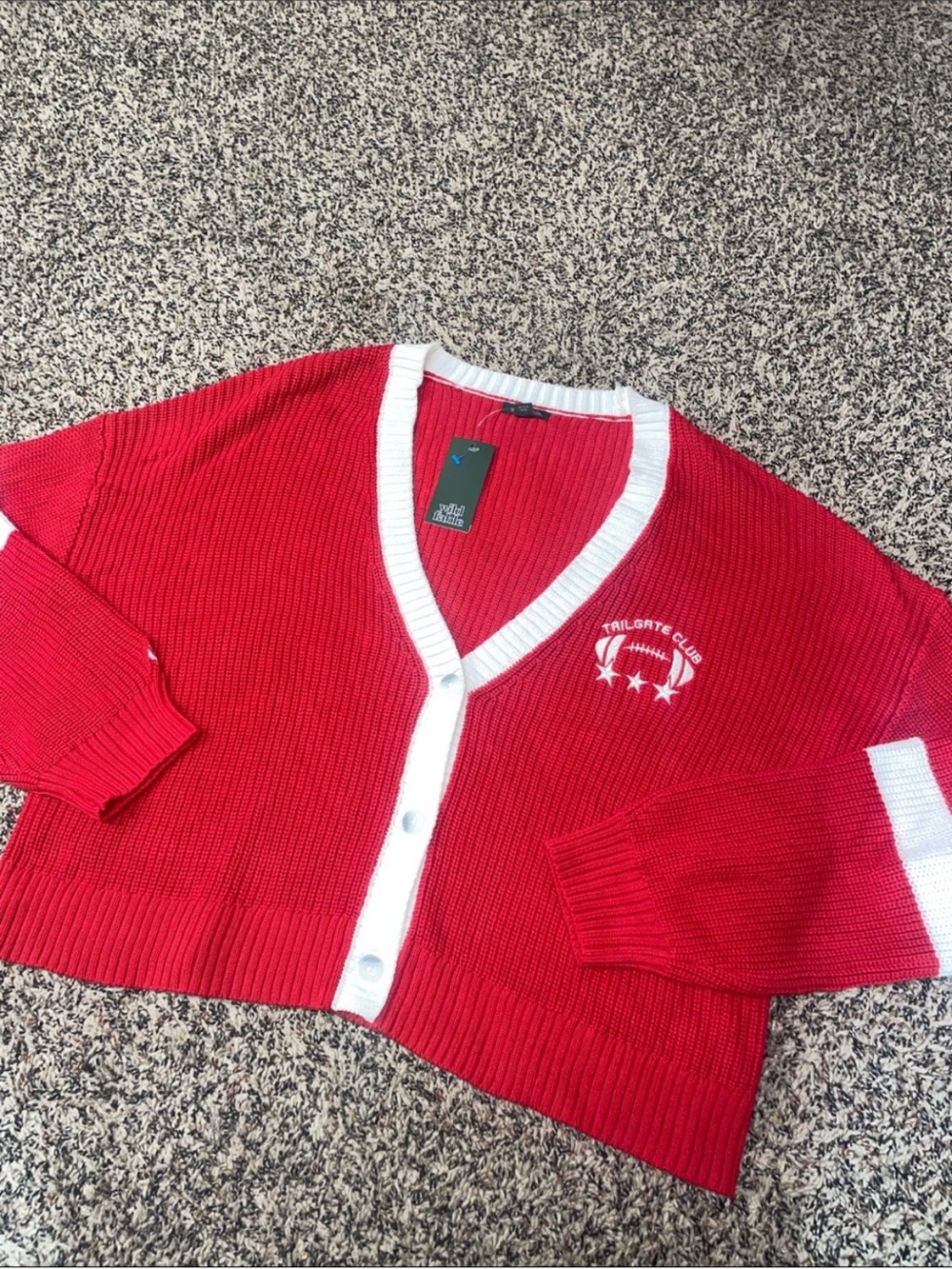 Game Day Collegiate Dorm Ready Chunky Knit Red Button Down Sweater Var Sizes NWT - Picture 2 of 5